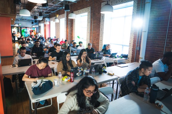 Opening talk audience at the RocketRide hackathon